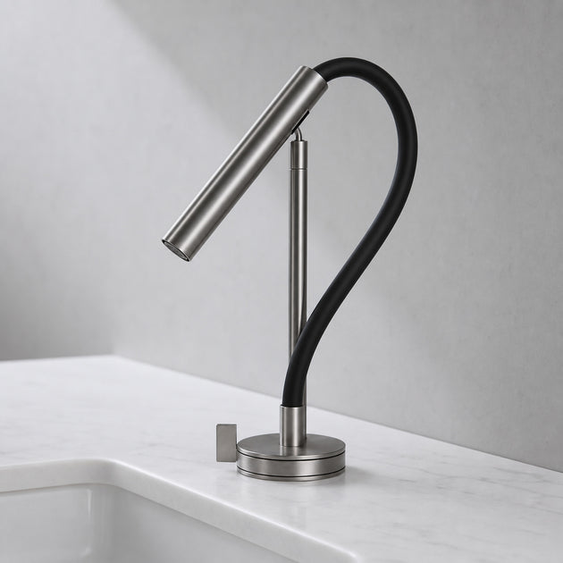 FILER flexible-neck basin faucet in gunmetal installed hero