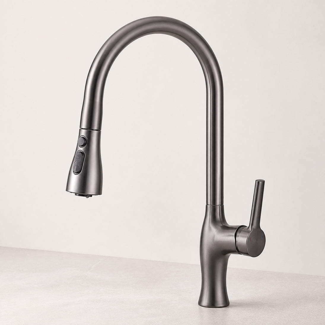 Gunmetal gray high-arc three-mode pull-down kitchen faucet
