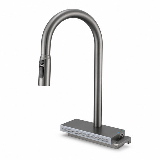 FILER gunmetal rain-curtain pull-out kitchen faucet on white background