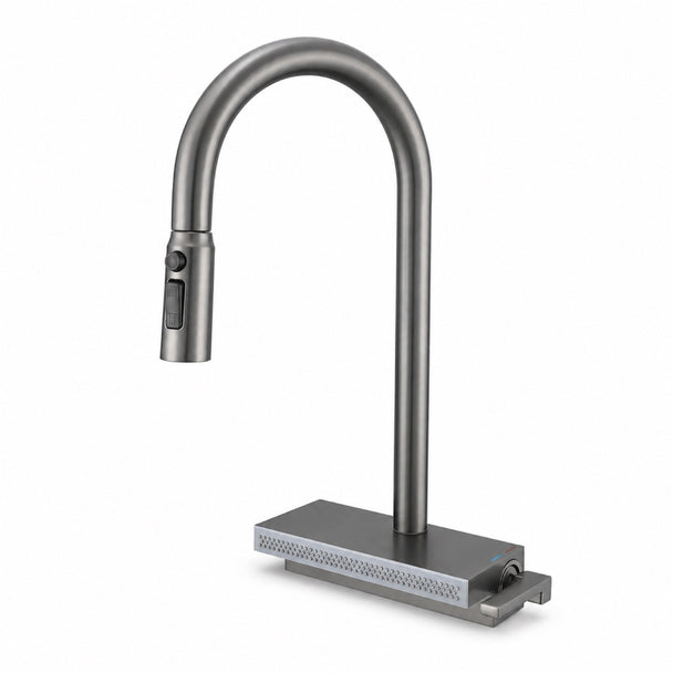 FILER gunmetal rain-curtain pull-out kitchen faucet on white background