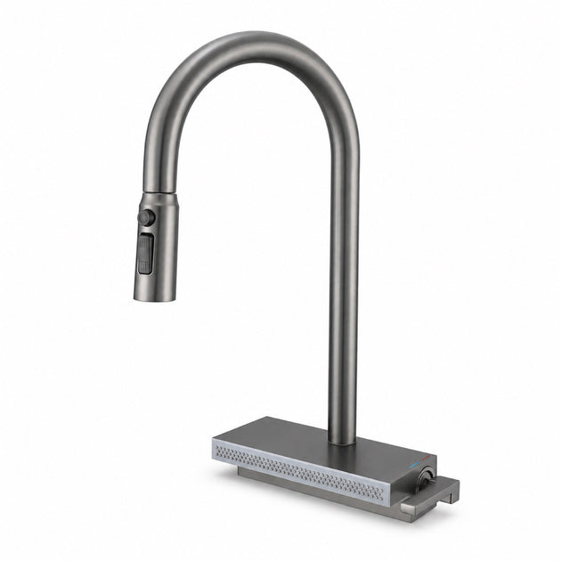 FILER gunmetal rain-curtain pull-out kitchen faucet on white background