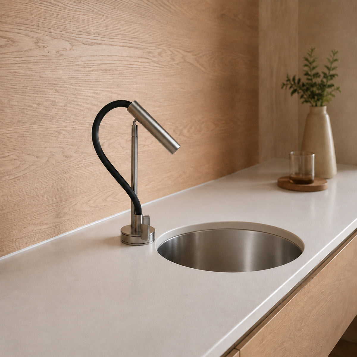 FILER flexible-neck dual-mode basin faucet with undermount stainless-steel basin