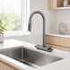 FILER gunmetal rain-curtain pull-out kitchen faucet installed at a stainless-steel sink