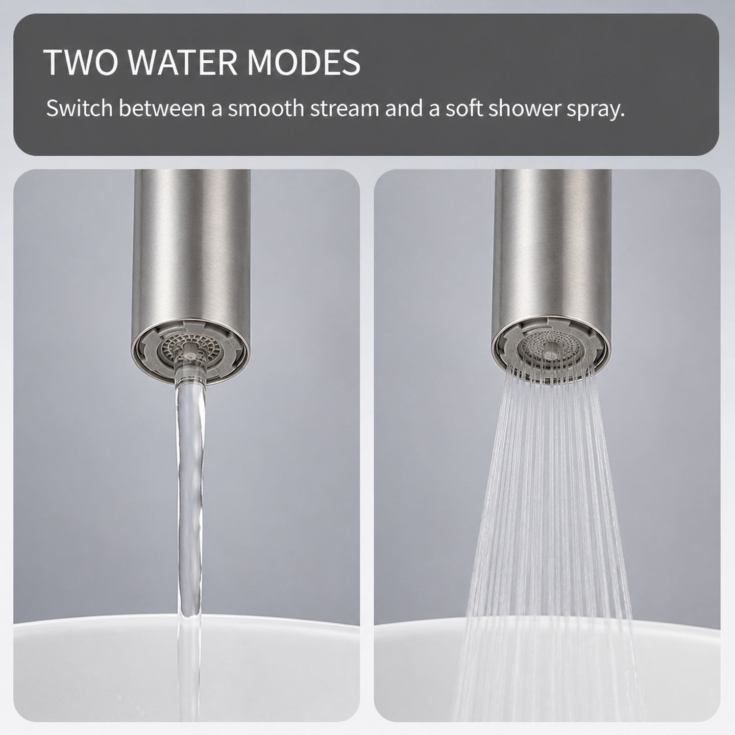 FILER flexible-neck basin faucet smooth stream and shower spray comparison