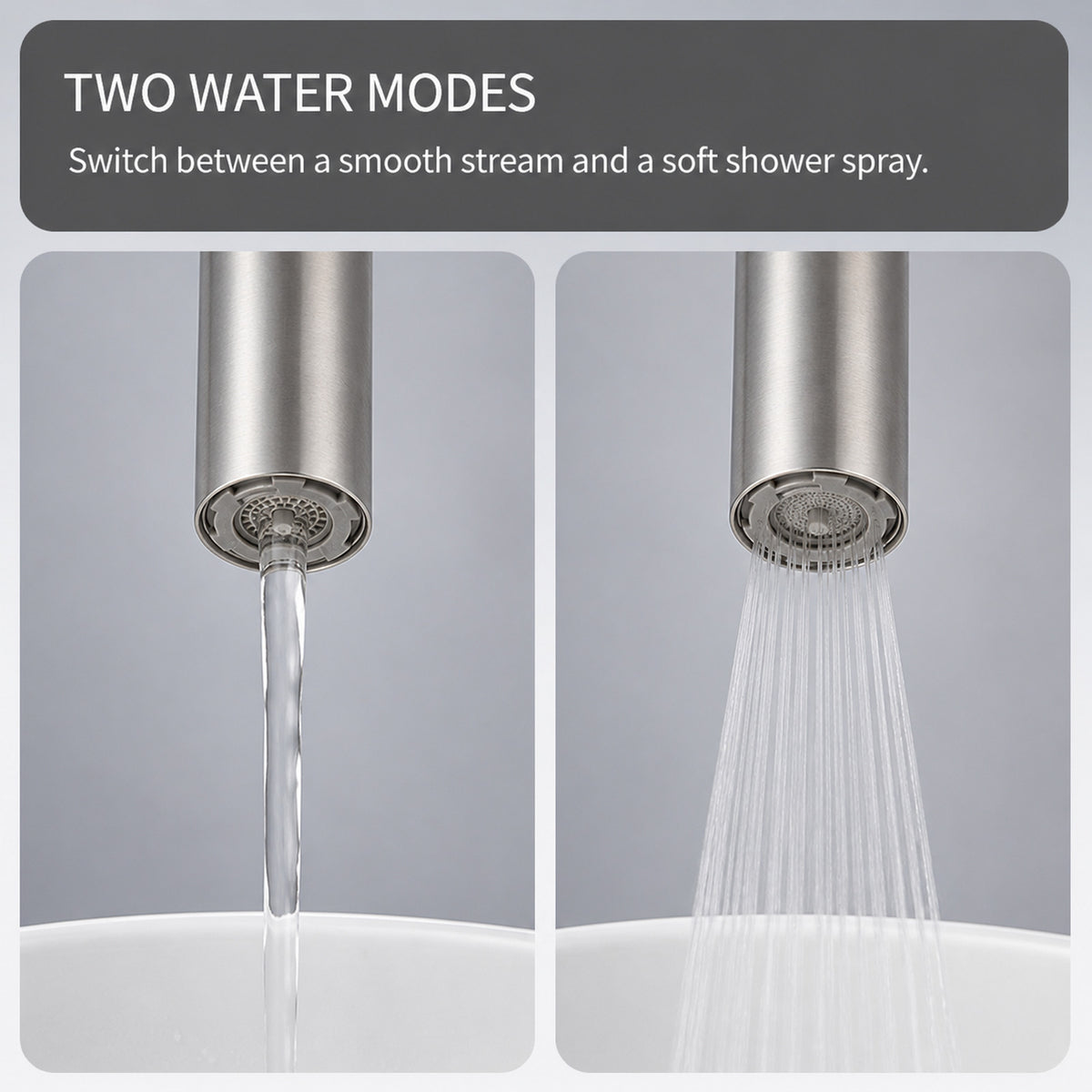 FILER flexible-neck basin faucet smooth stream and shower spray comparison