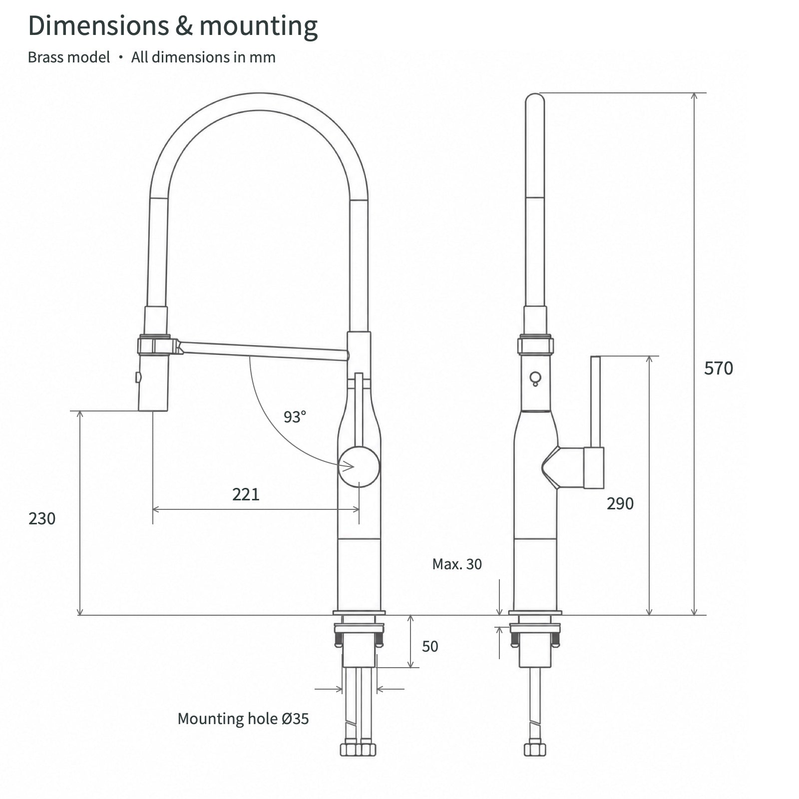 FILER L3 brass model dimensions and mounting diagram