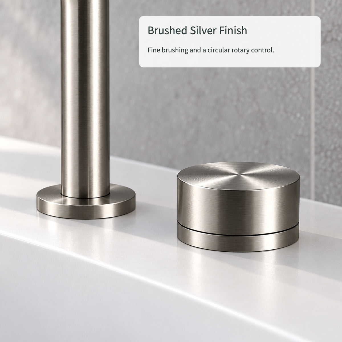 FILER brushed silver brass two-hole basin faucet — brushed finish and rotary control detail