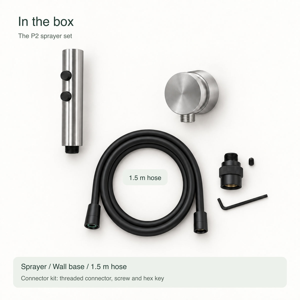 FILER P2 Dual-Button Bidet Sprayer with 1.5 m Hose — included components