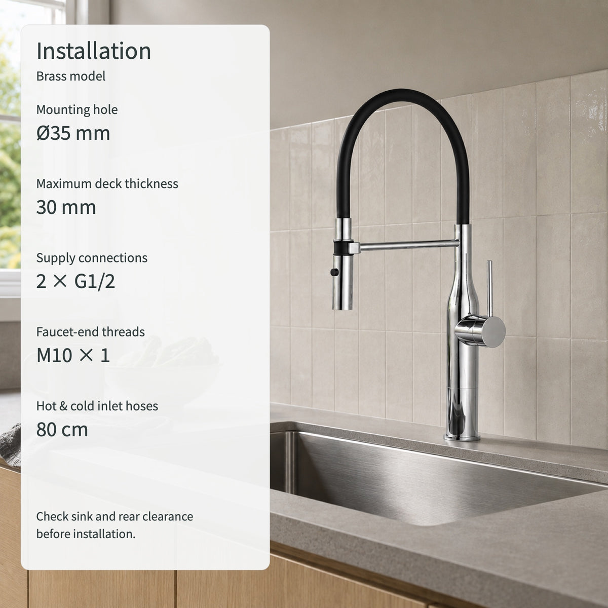 FILER L3 brass faucet installation dimensions and connections