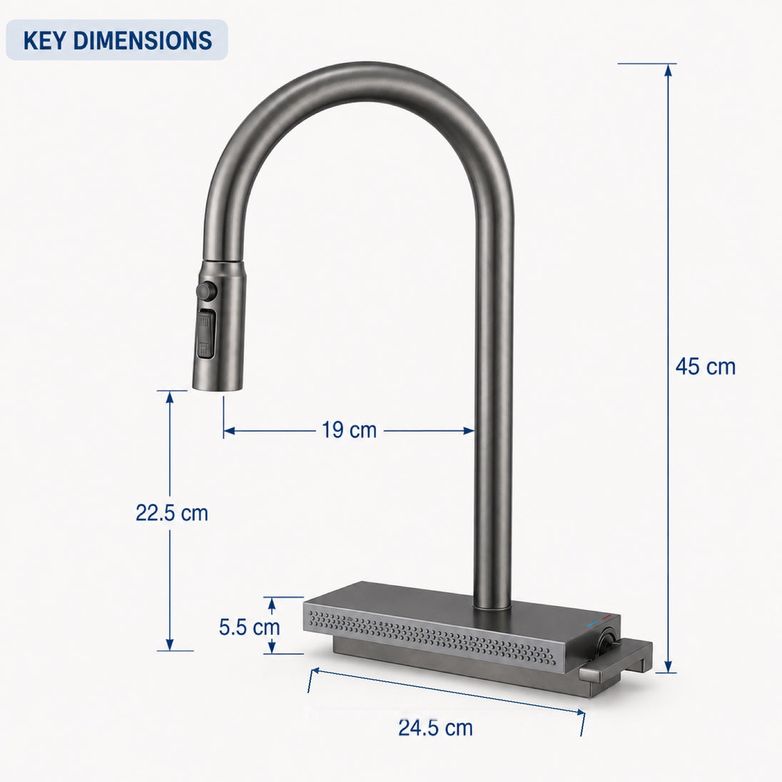 FILER LY-003 kitchen faucet key dimensions diagram