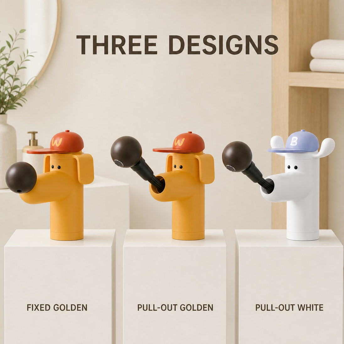Comparison of three dog-shaped basin faucet models