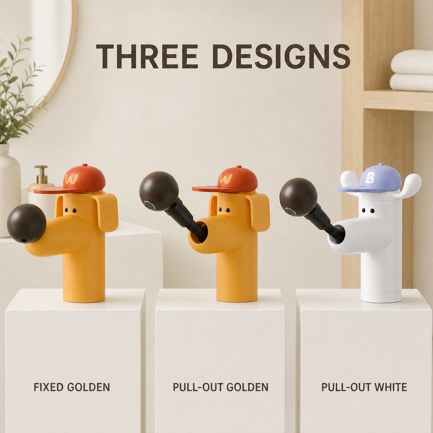 Comparison of three dog-shaped basin faucet models
