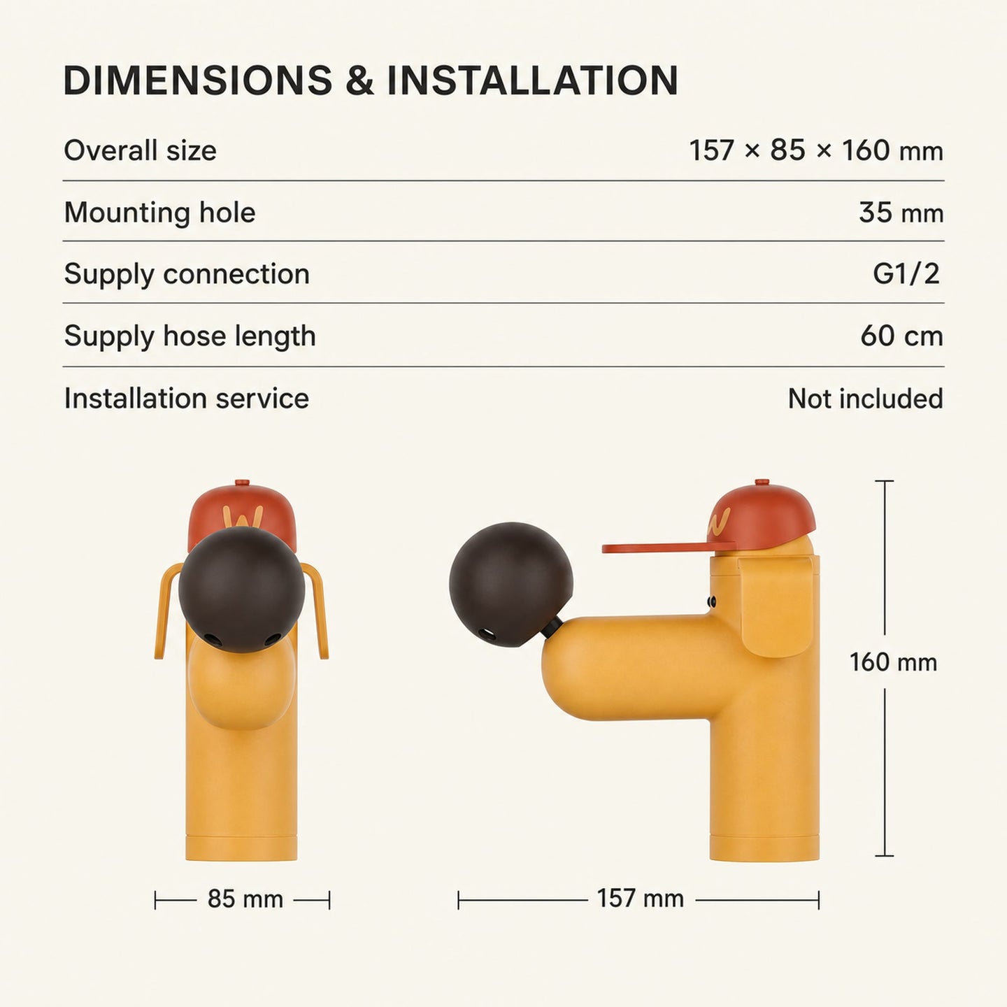 Golden Dog Standard basin faucet dimensions and installation measurements