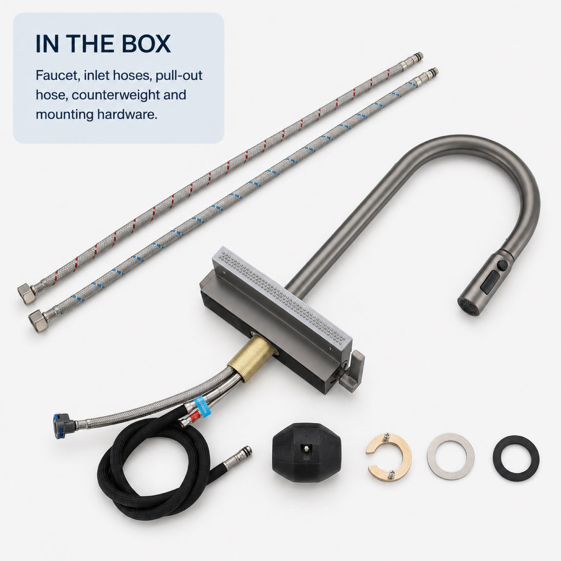 FILER LY-003 kitchen faucet and included installation components