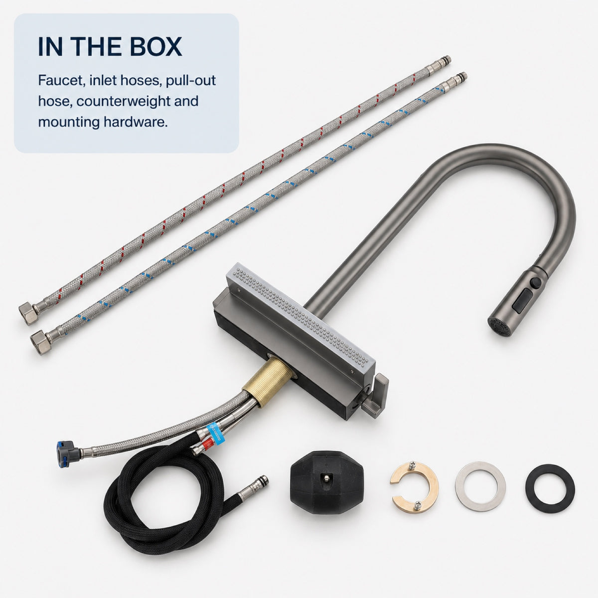 FILER LY-003 kitchen faucet and included installation components