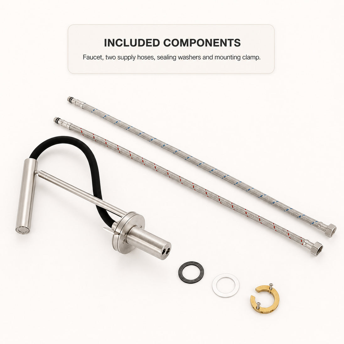 FILER flexible-neck basin faucet included components