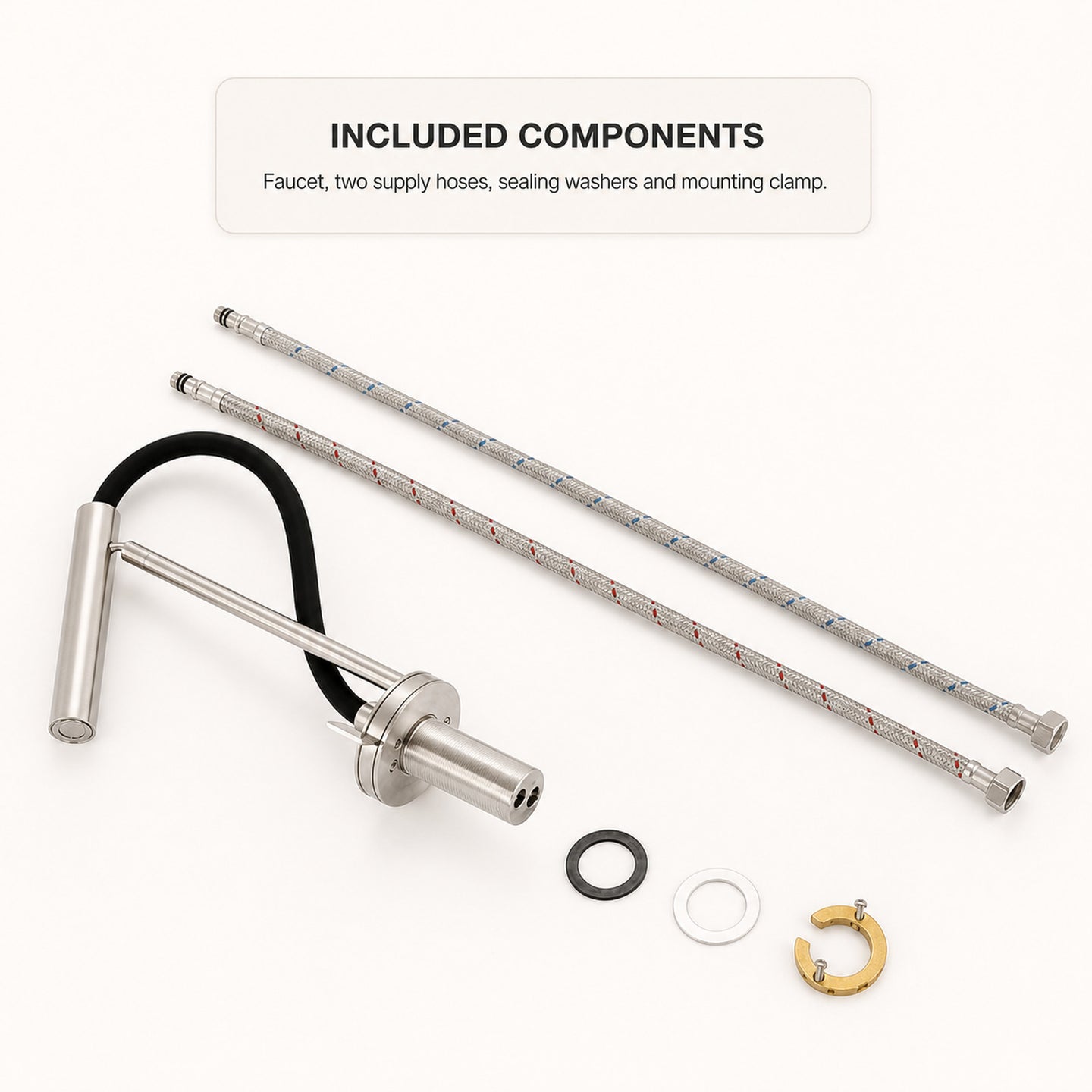 FILER flexible-neck basin faucet included components