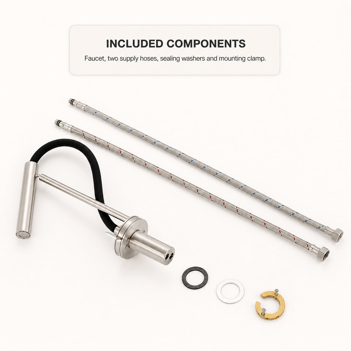 FILER flexible-neck basin faucet included components