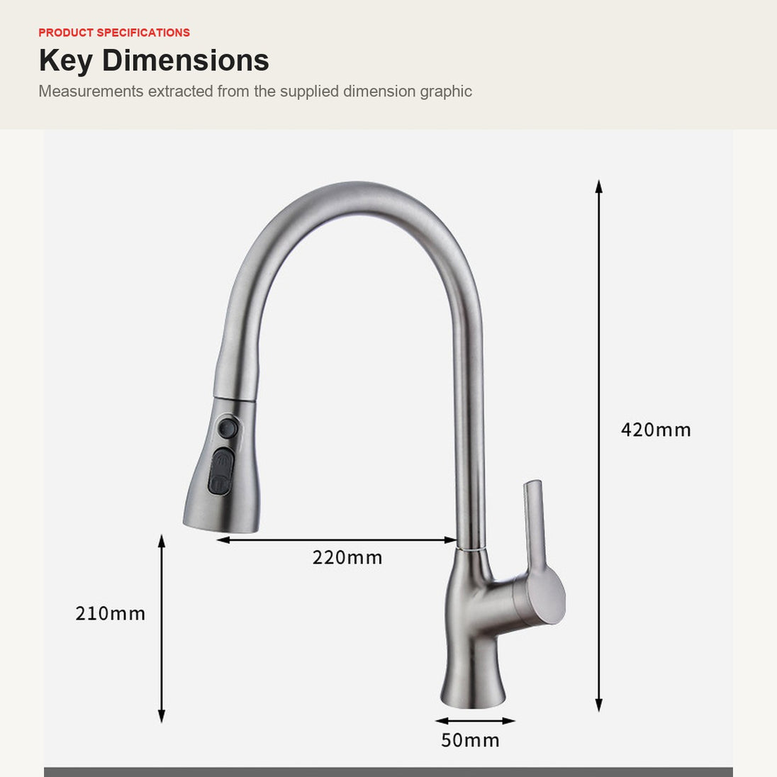 Pull-down kitchen faucet dimensions and installation measurements