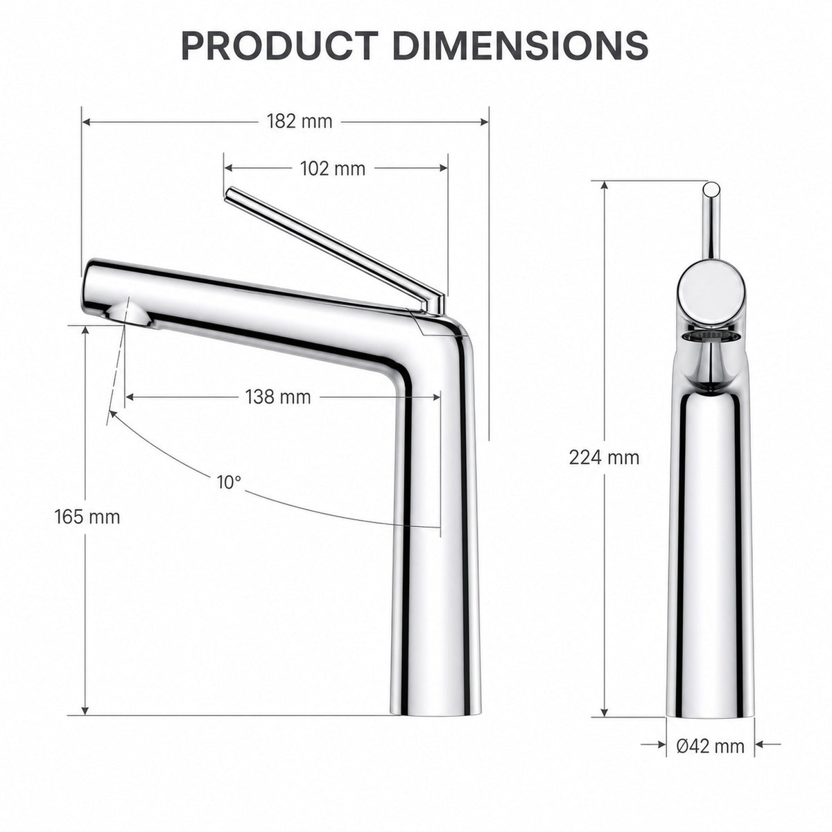 FILER solid-brass basin faucet confirmed dimensions