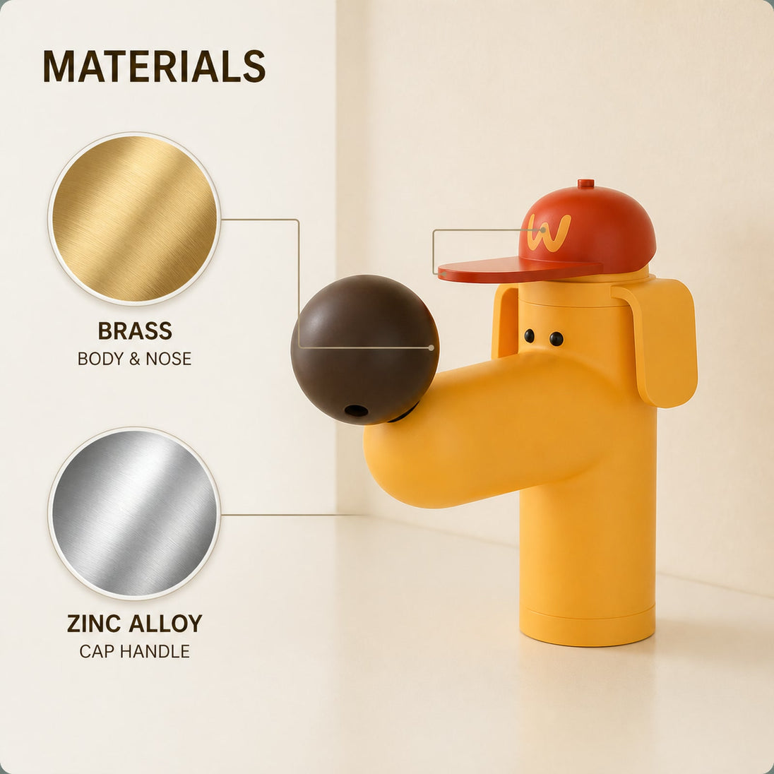 Golden Dog Standard faucet with brass body and nose and zinc-alloy cap handle