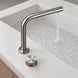 FILER brushed silver brass two-hole basin faucet — rear overhead running-water view