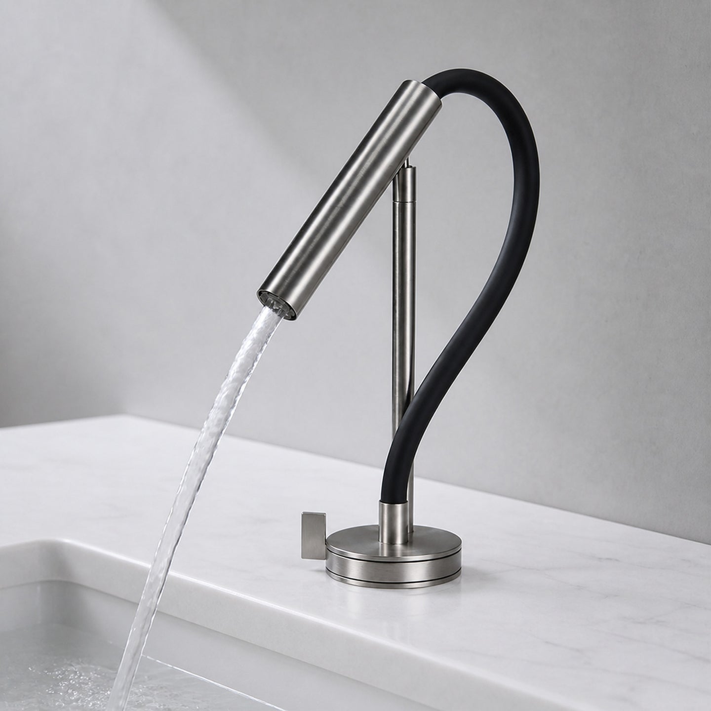 FILER flexible-neck basin faucet smooth stream in neutral bathroom