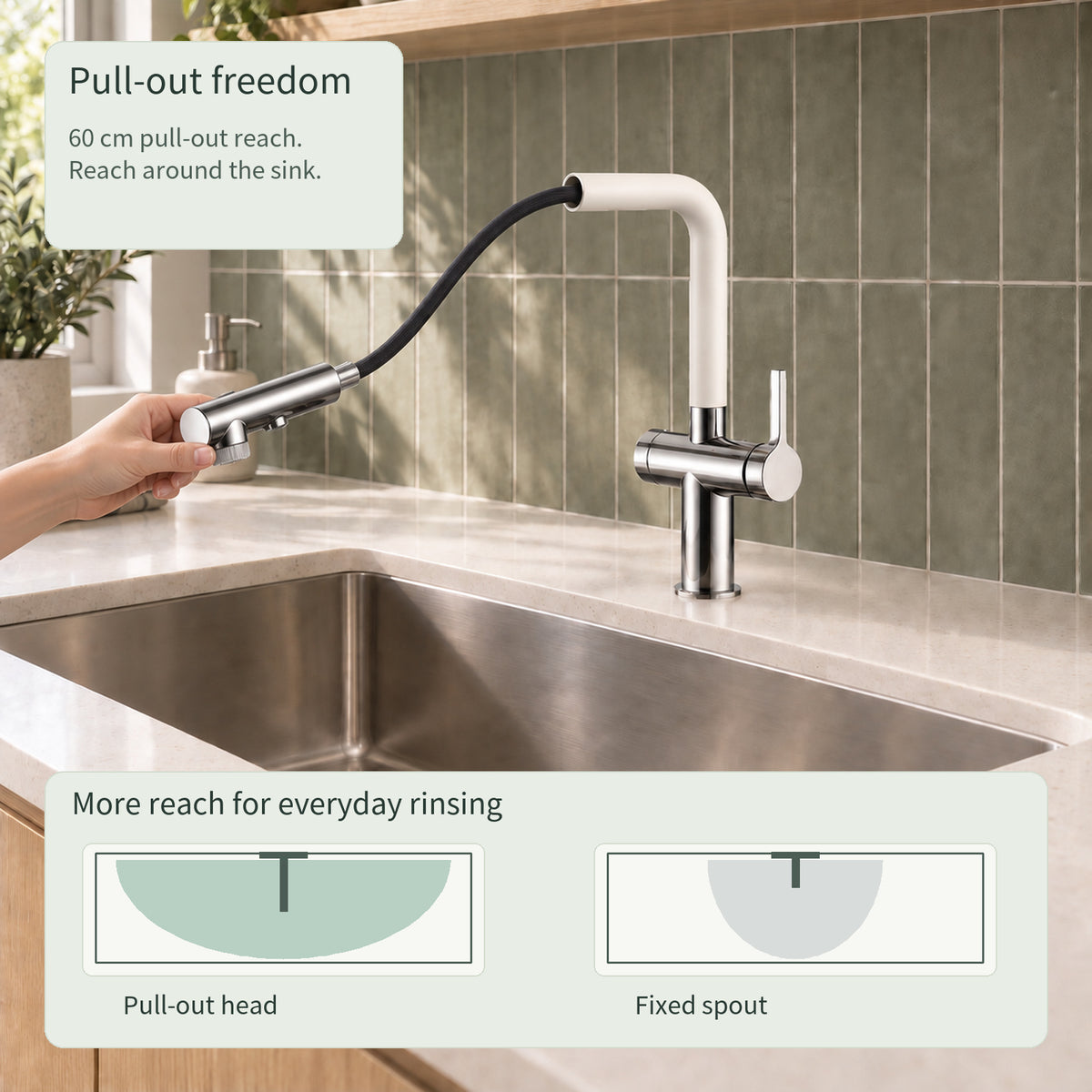 FILER Pull-Out Kitchen Faucet with Optional Filtered-Water Outlet — pull-out function
