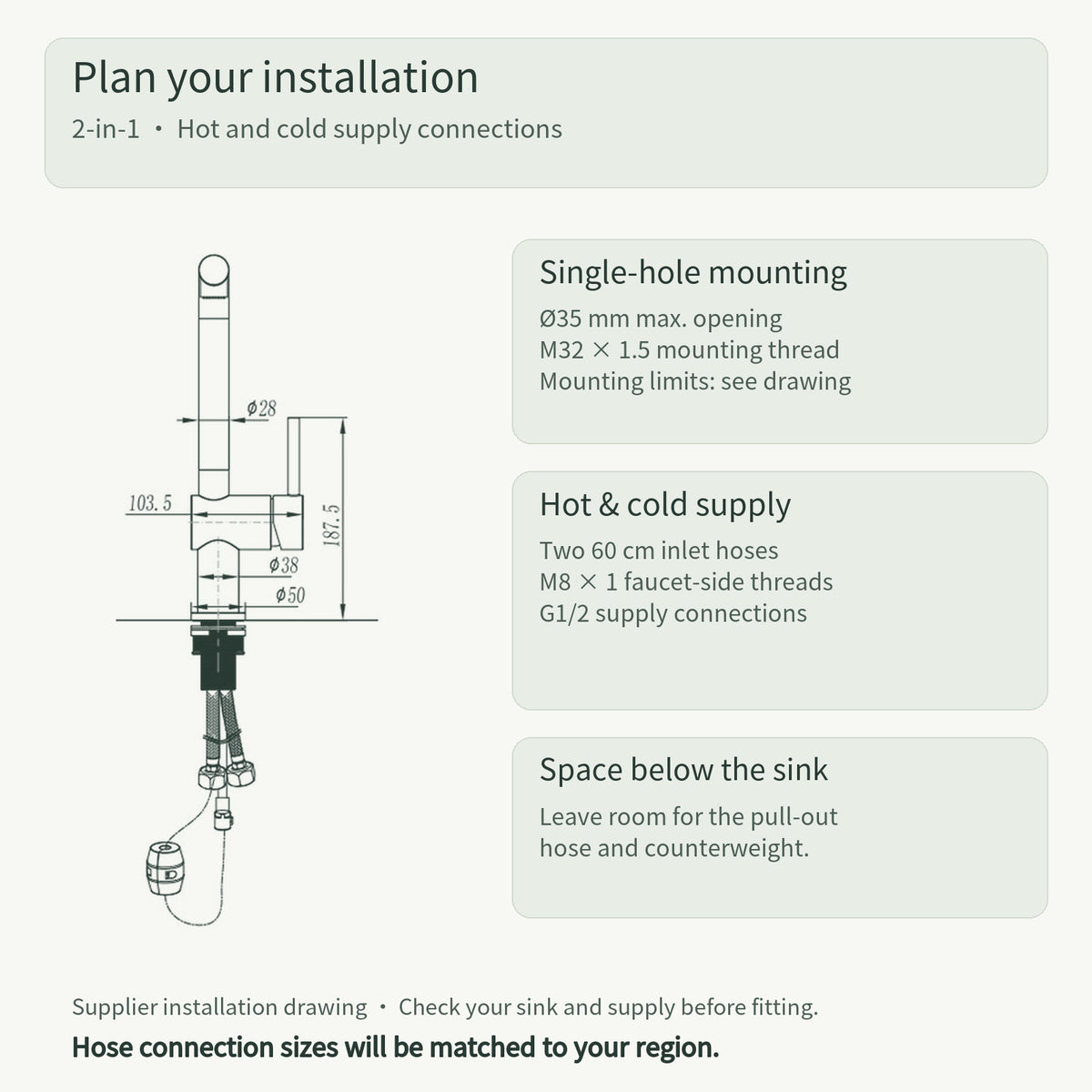 FILER Pull-Out Kitchen Faucet with Optional Filtered-Water Outlet — installation guidance