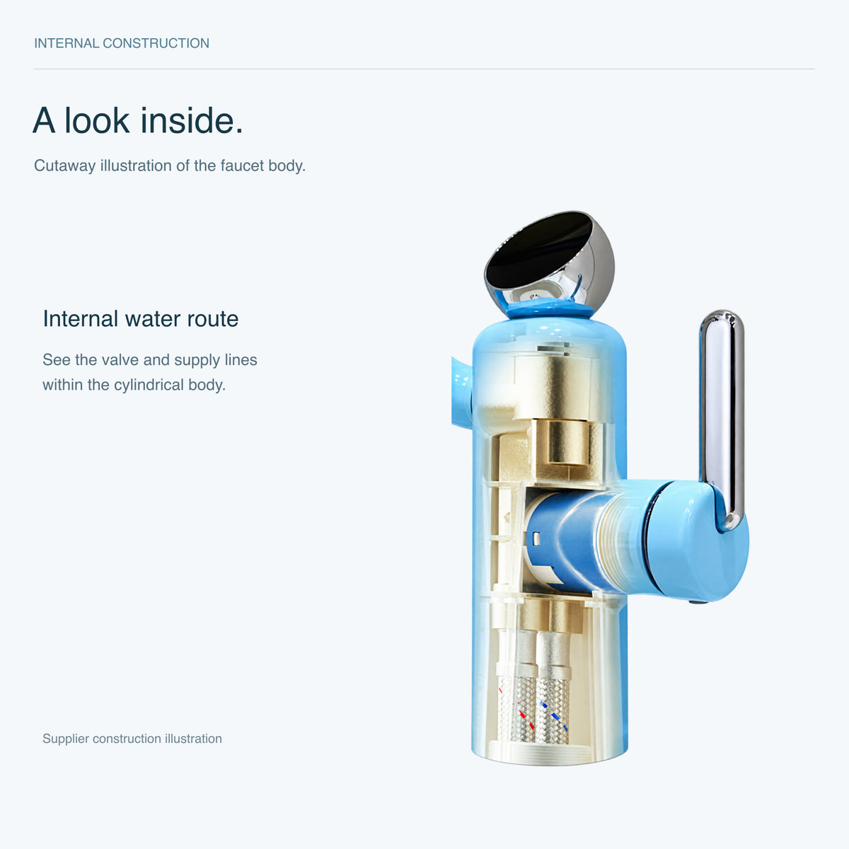 FILER Articulated Basin Faucet with Digital Temperature Display — internal waterway illustration