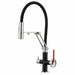 FILER articulated kitchen faucet black and silver with red lever filtered-water version white-background view