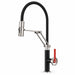 FILER articulated kitchen faucet black and silver with red lever hot-and-cold-only version white-background view
