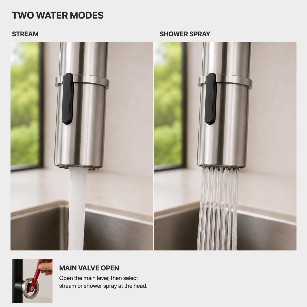 FILER articulated kitchen faucet hot-and-cold-only version stream and shower spray