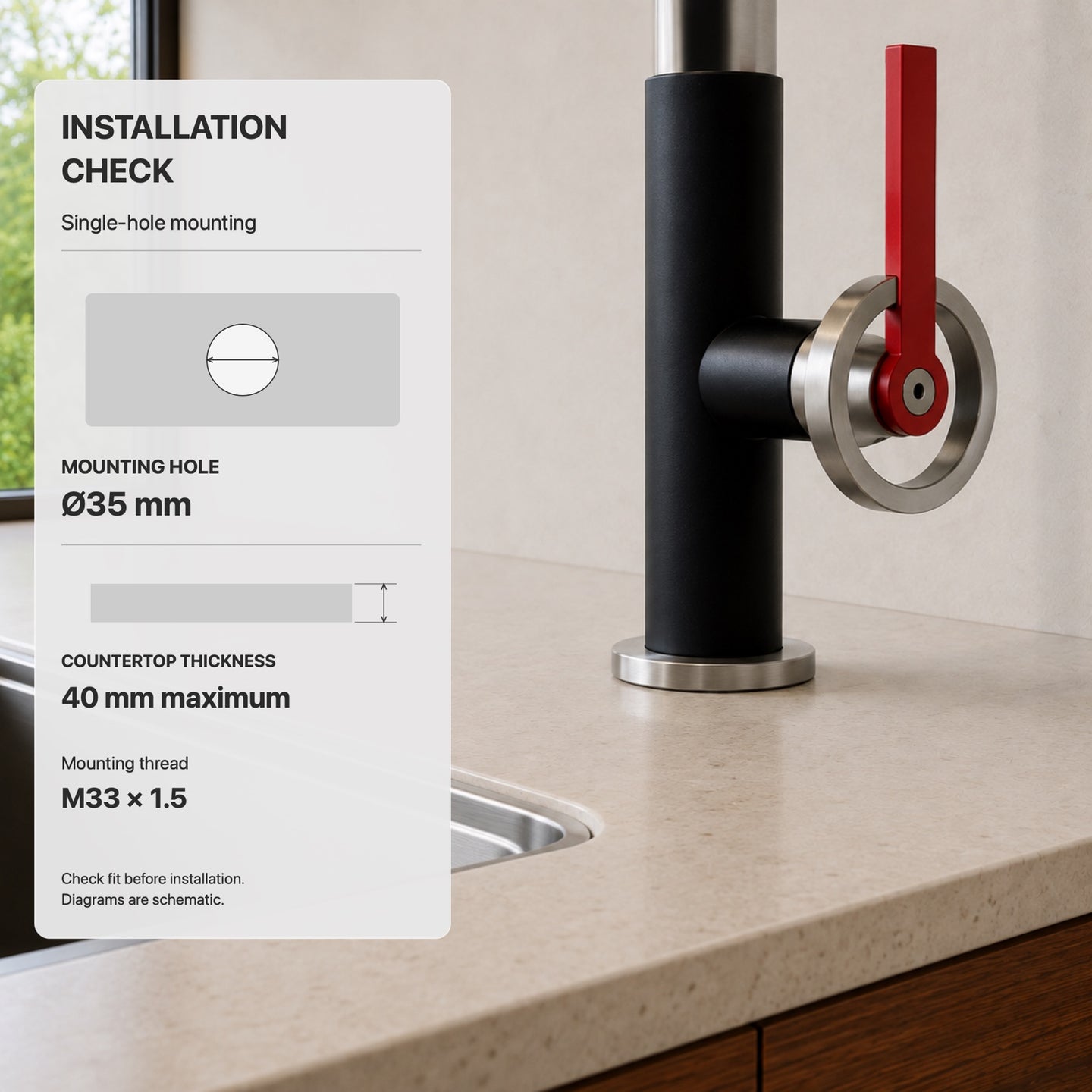FILER articulated kitchen faucet hot-and-cold-only version installation fit
