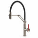 FILER articulated kitchen faucet brushed nickel with red lever hot-and-cold-only version white-background view