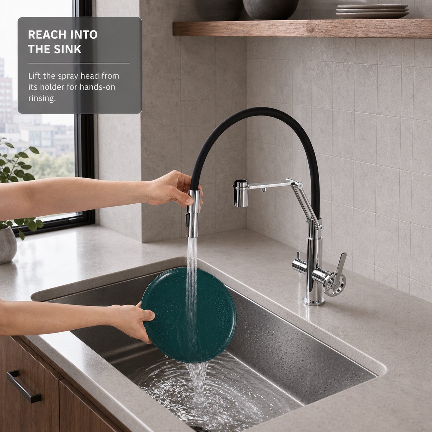 FILER articulated kitchen faucet chrome filtered-water version handheld rinsing