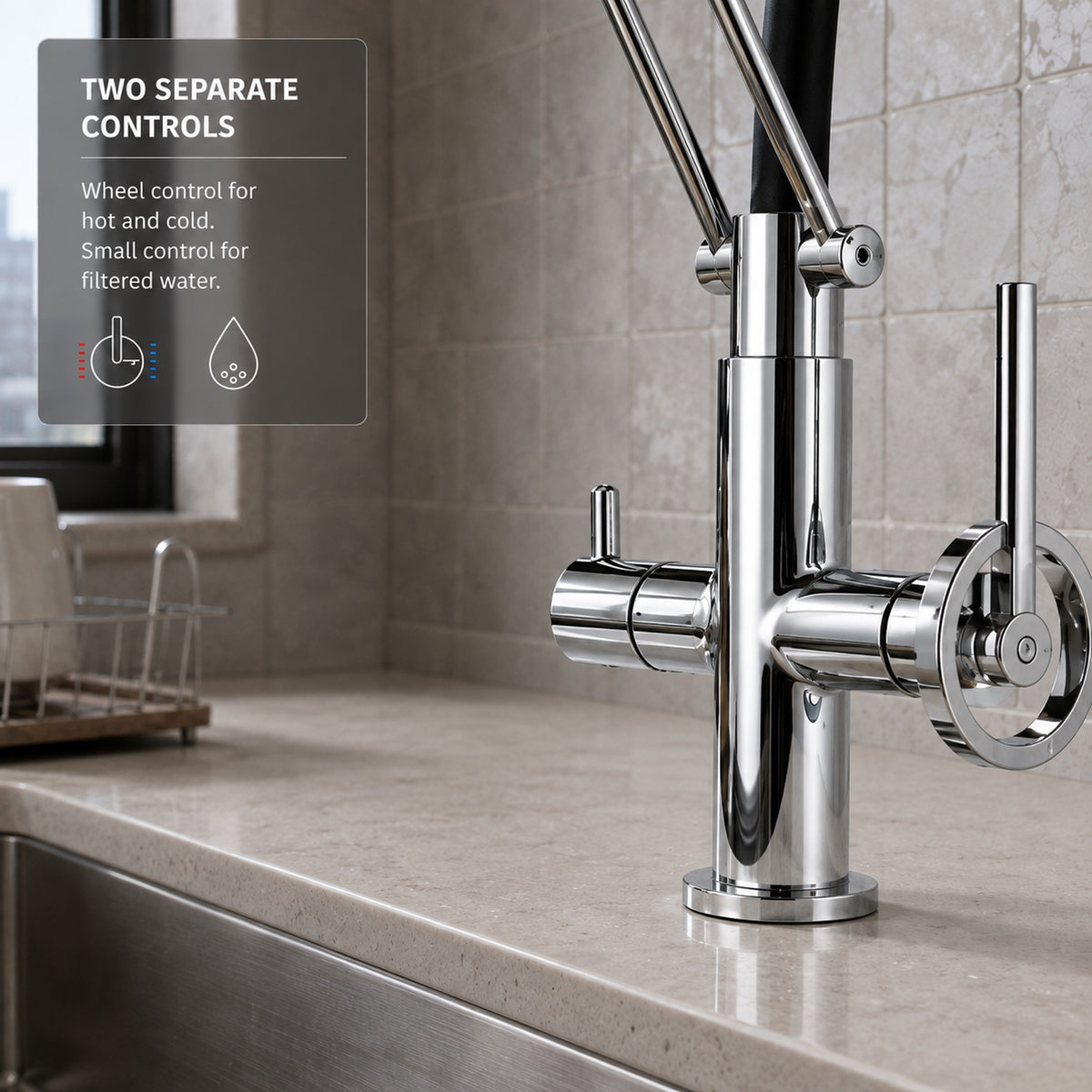 FILER articulated kitchen faucet filtered-water version separate main and filtered controls