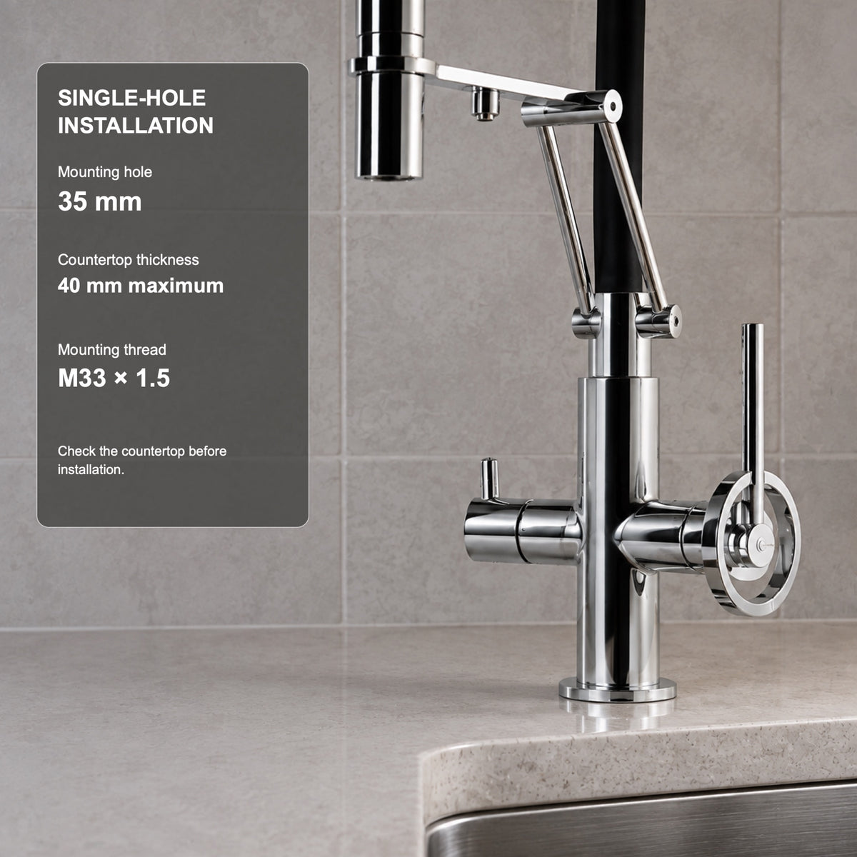 FILER articulated kitchen faucet filtered-water version installation fit