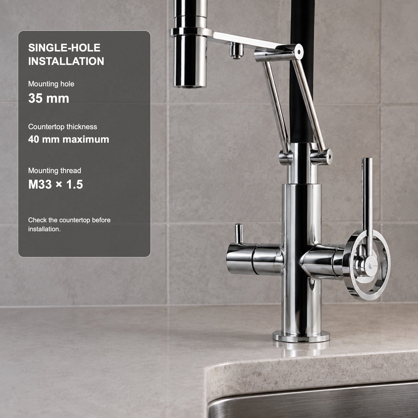 FILER articulated kitchen faucet filtered-water version installation fit