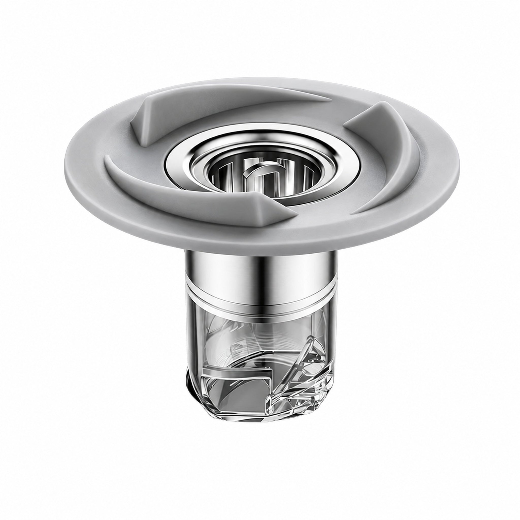 FILER grey spiral odour-blocking floor drain insert on white background