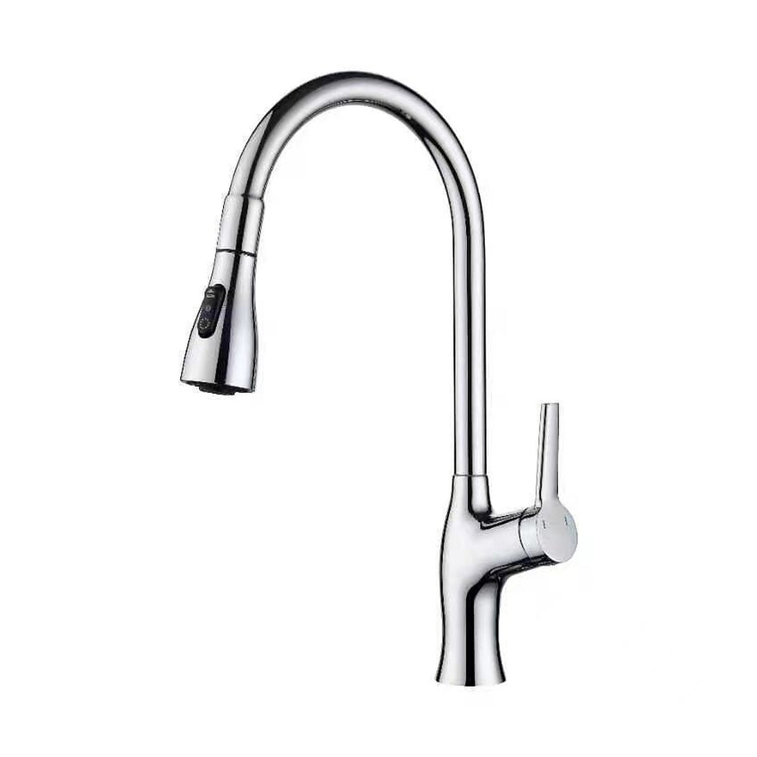 Chrome high-arc three-mode pull-down kitchen faucet