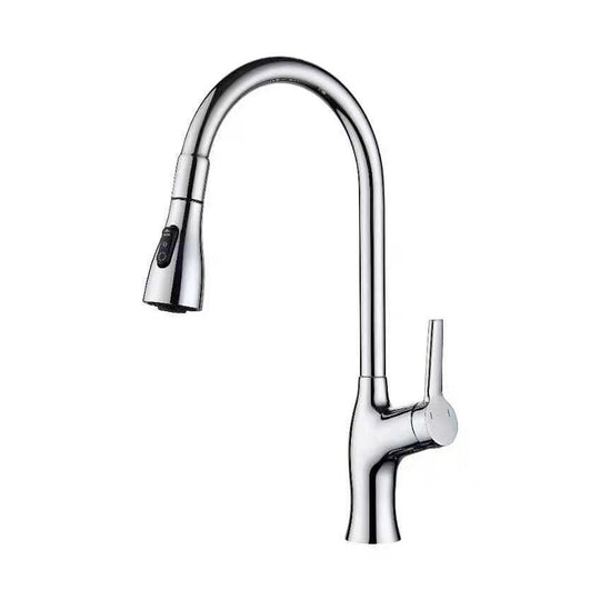 Chrome high-arc three-mode pull-down kitchen faucet