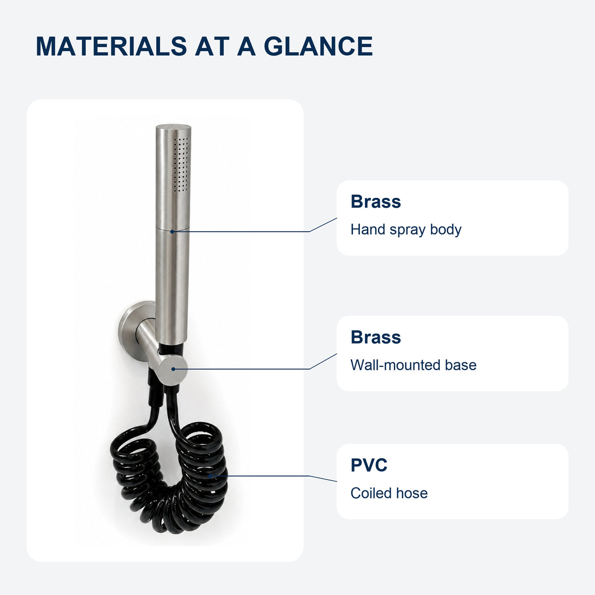 FILER rotary brass bidet sprayer with black coiled hose — brass and PVC materials