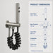 FILER push-button stainless steel bidet sprayer with black coiled hose — shared supply configuration dimensions
