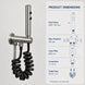 FILER push-button stainless steel bidet sprayer with black coiled hose — shared supply configuration dimensions