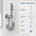 FILER push-button stainless steel bidet sprayer brushed silver with gray coiled hose — dedicated configuration dimensions