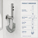 FILER push-button stainless steel bidet sprayer brushed silver with gray coiled hose — dedicated configuration dimensions