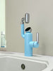Supplier demonstration of the standard-height blue model; all finishes share the same operation