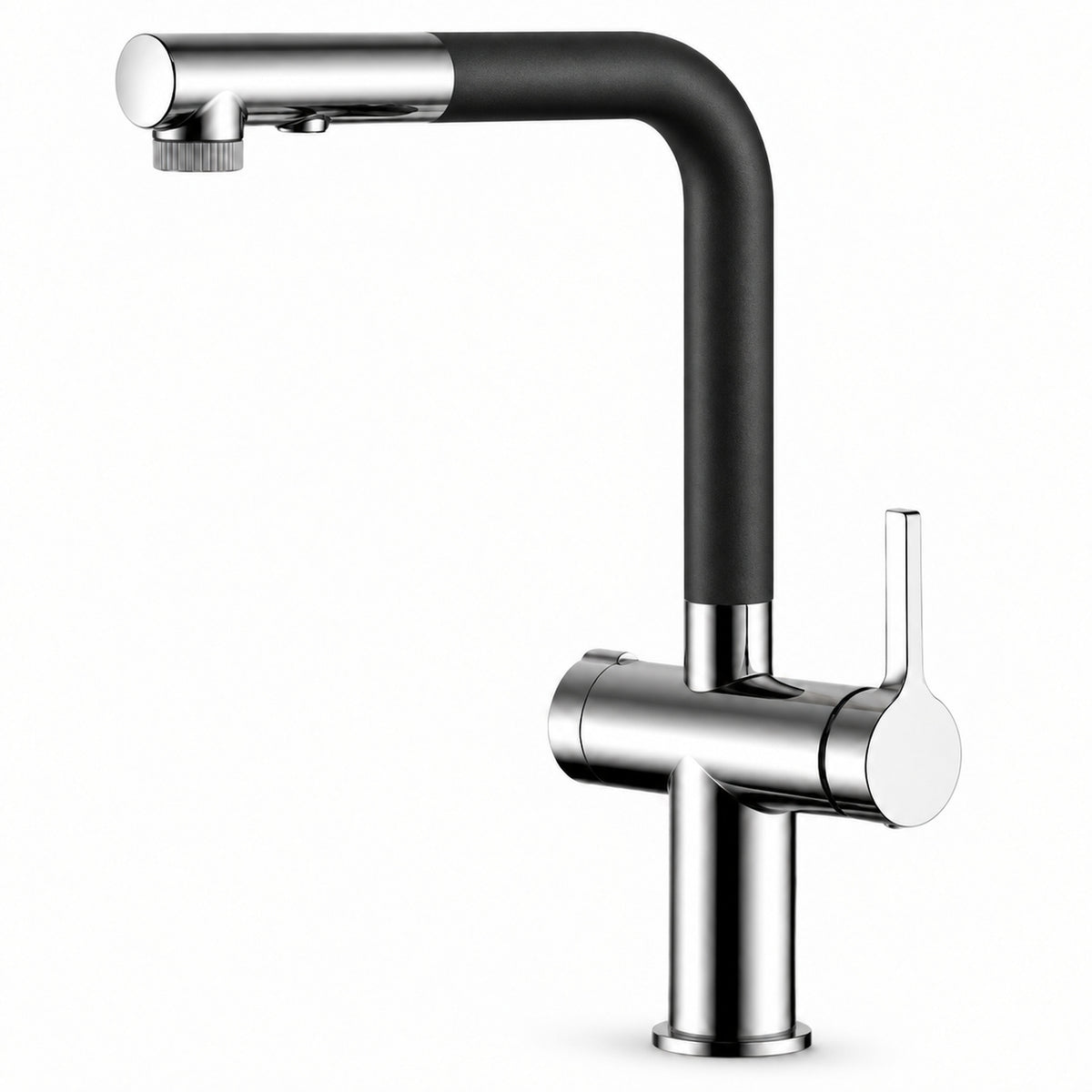 FILER Pull-Out Kitchen Faucet with Optional Filtered-Water Outlet — Upgraded 3-in-1 / Black / Chrome — white-background product view