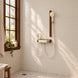 FILER cream and walnut-effect shower set — installed bathroom scene